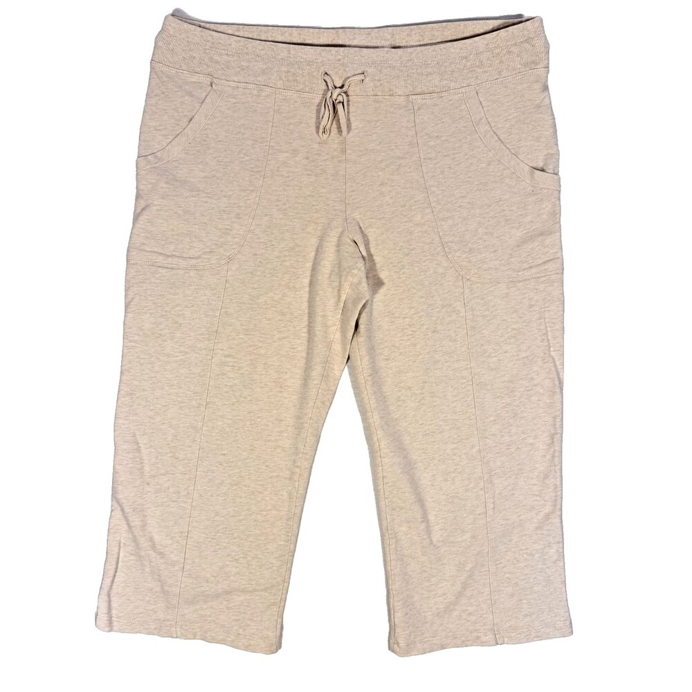 Eddie Bauer Beige Capri Sweat Pants Women's L Drawstring Waist Straight Leg